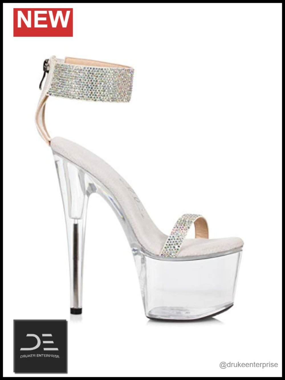 Rhinestone Cuff Platform Heeled Sandals Open Toe Ankle Strap Formal Dress